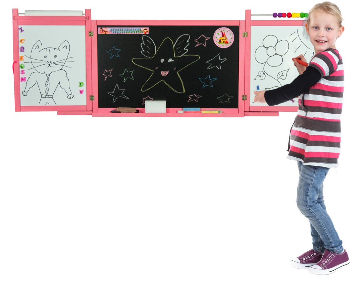 Dětská magnetická/křídová tabule na stěnu - růžová  gallery main image