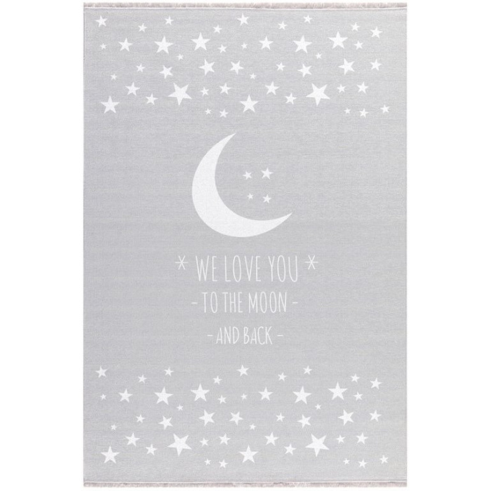 Dětský koberec LOVE YOU MOON stříbrná-šedá/bílá 140x190 cm